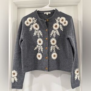 Alex Mill Becca Charcoal Gray Daisy Embroidered Cardigan size S